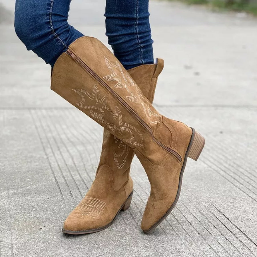 Point Toe Block Heels Boots Apparel and Accessories