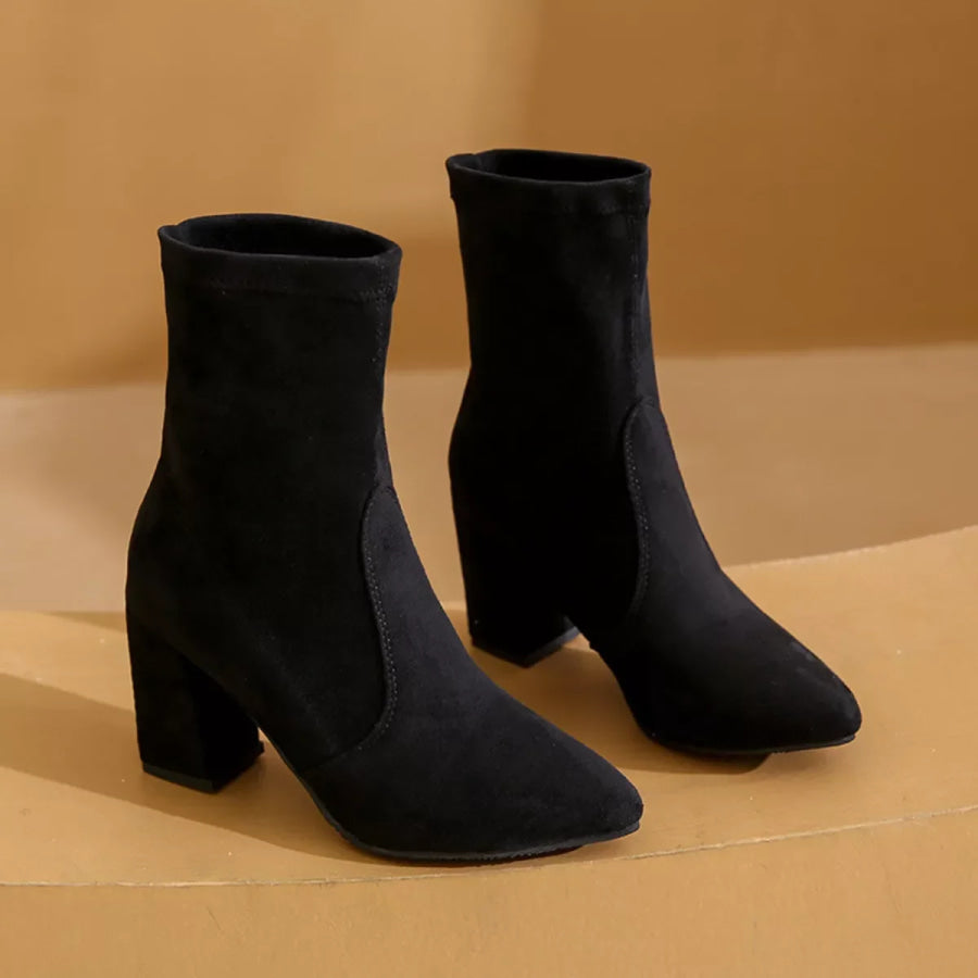 Point Toe Block Heels Boots Apparel and Accessories