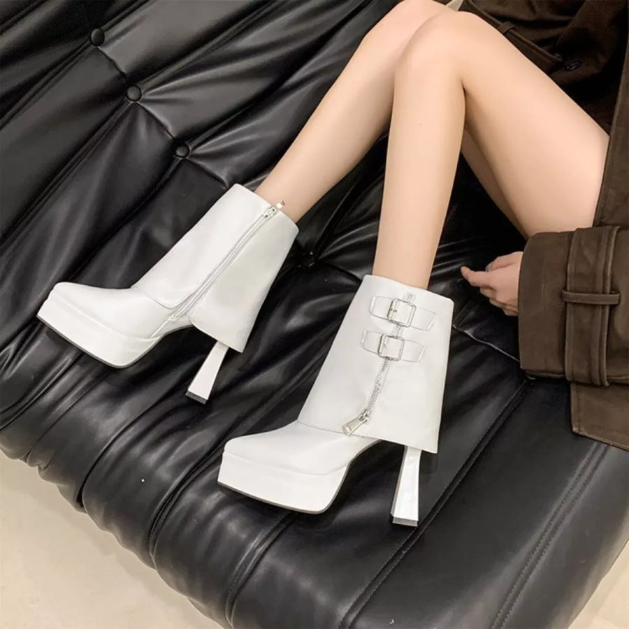 Point Toe Block Heels Boots Apparel and Accessories