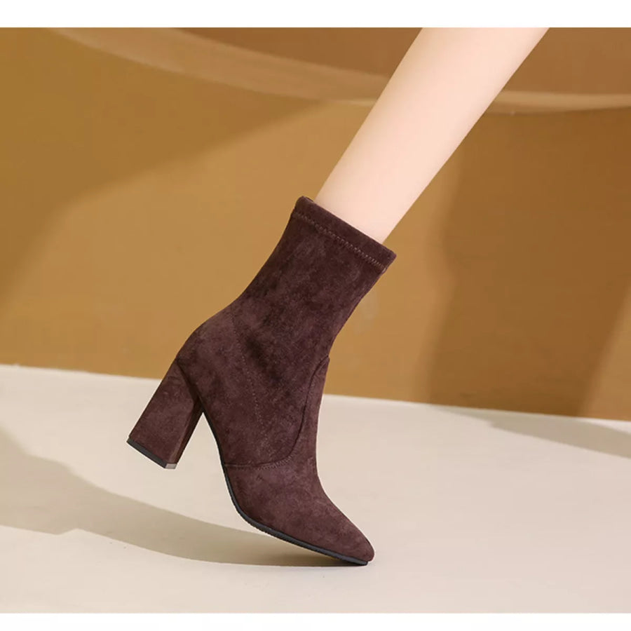 Point Toe Block Heels Boots Apparel and Accessories