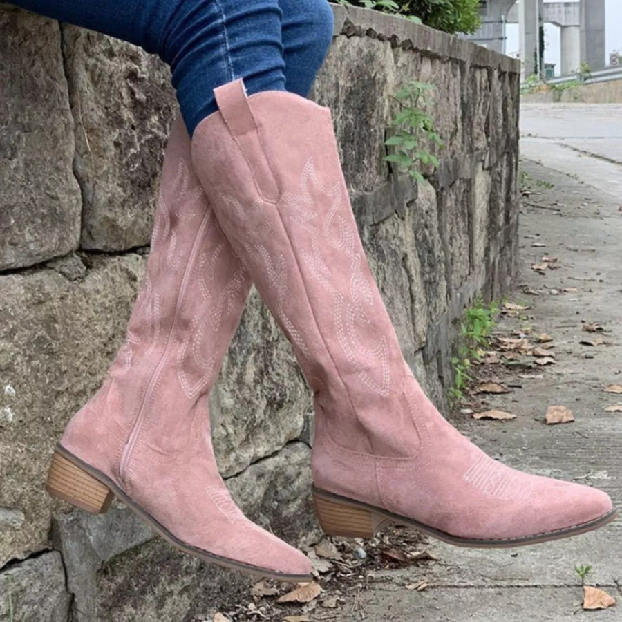 Point Toe Block Heels Boots Apparel and Accessories