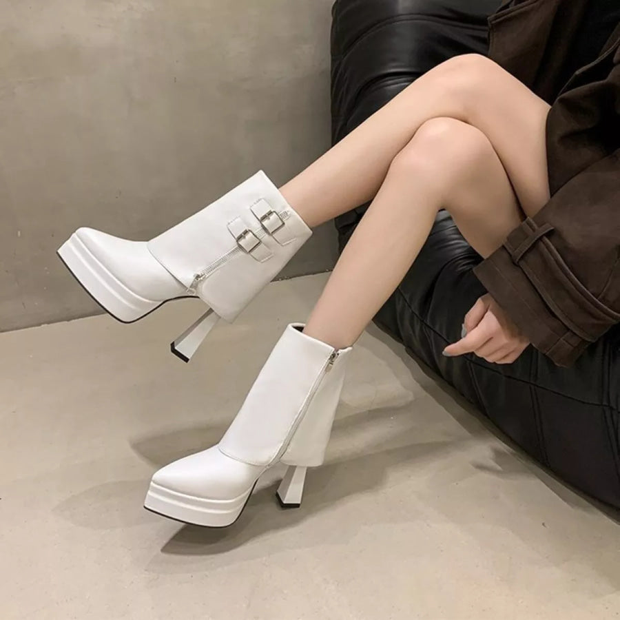 Point Toe Block Heels Boots Apparel and Accessories