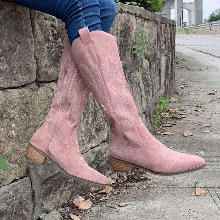 Point Toe Block Heels Boots Apparel and Accessories