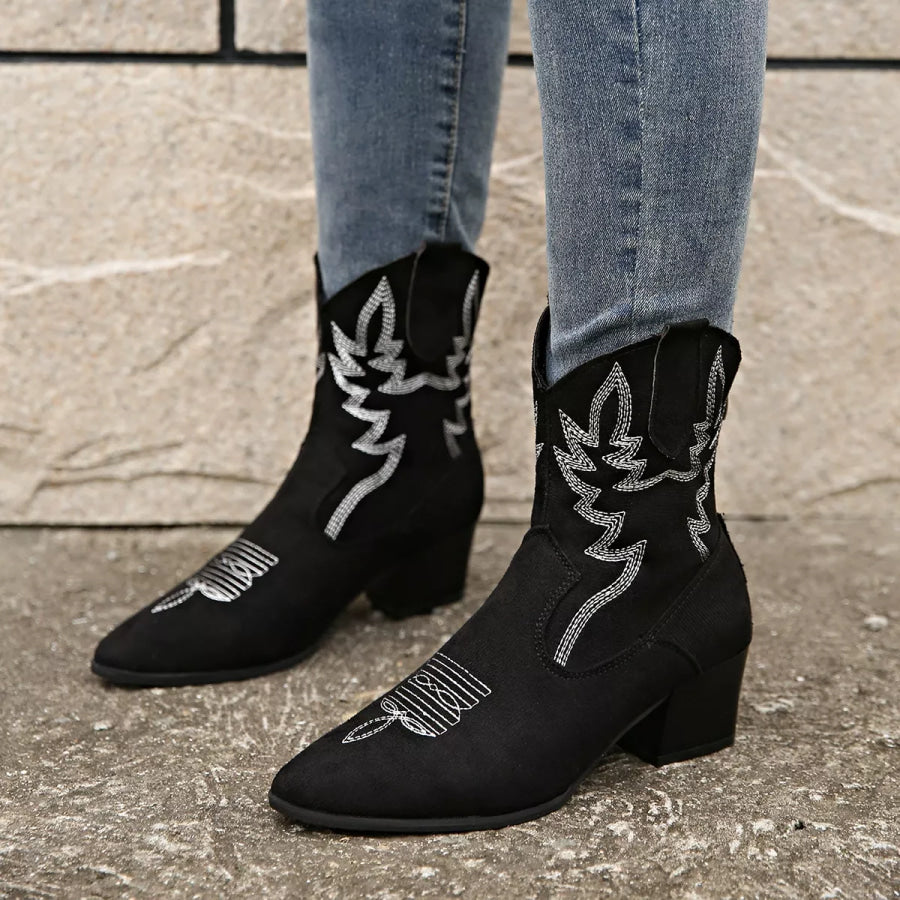Point Toe Block Heels Boots Apparel and Accessories