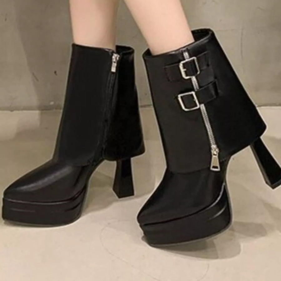 Point Toe Block Heels Boots Apparel and Accessories