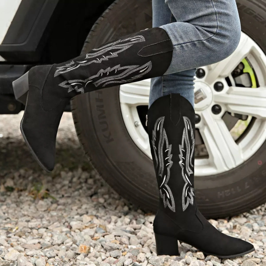 Point Toe Block Heels Boots Apparel and Accessories