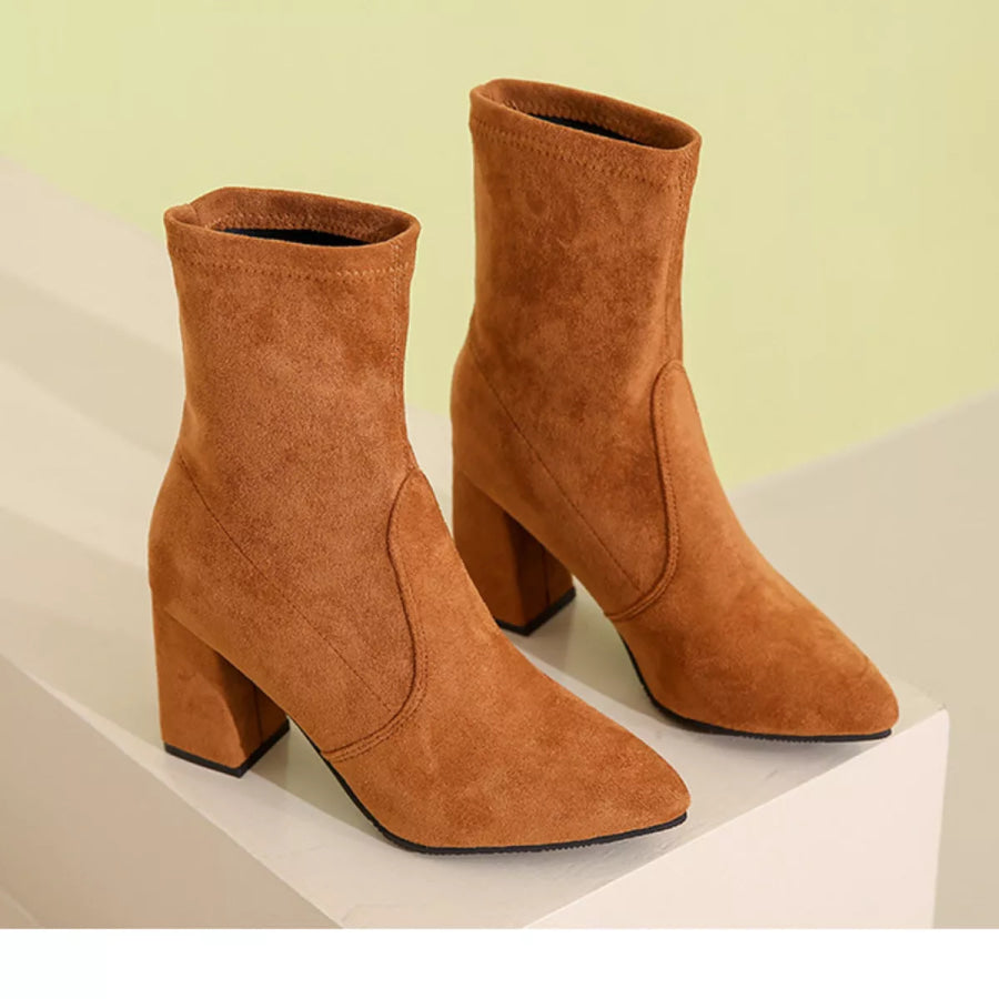 Point Toe Block Heels Boots Apparel and Accessories