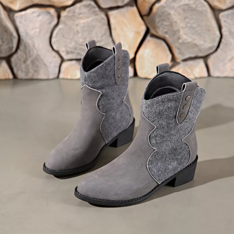Point Toe Block Heels Boots Dark Gray / 36 Apparel and Accessories