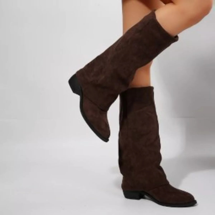 Point Toe Block Heels Boots Coffee Color / 36 Apparel and Accessories
