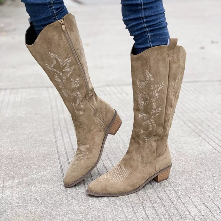 Point Toe Block Heels Boots Apparel and Accessories