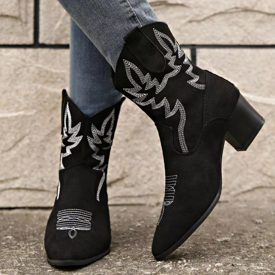 Point Toe Block Heels Boots Apparel and Accessories
