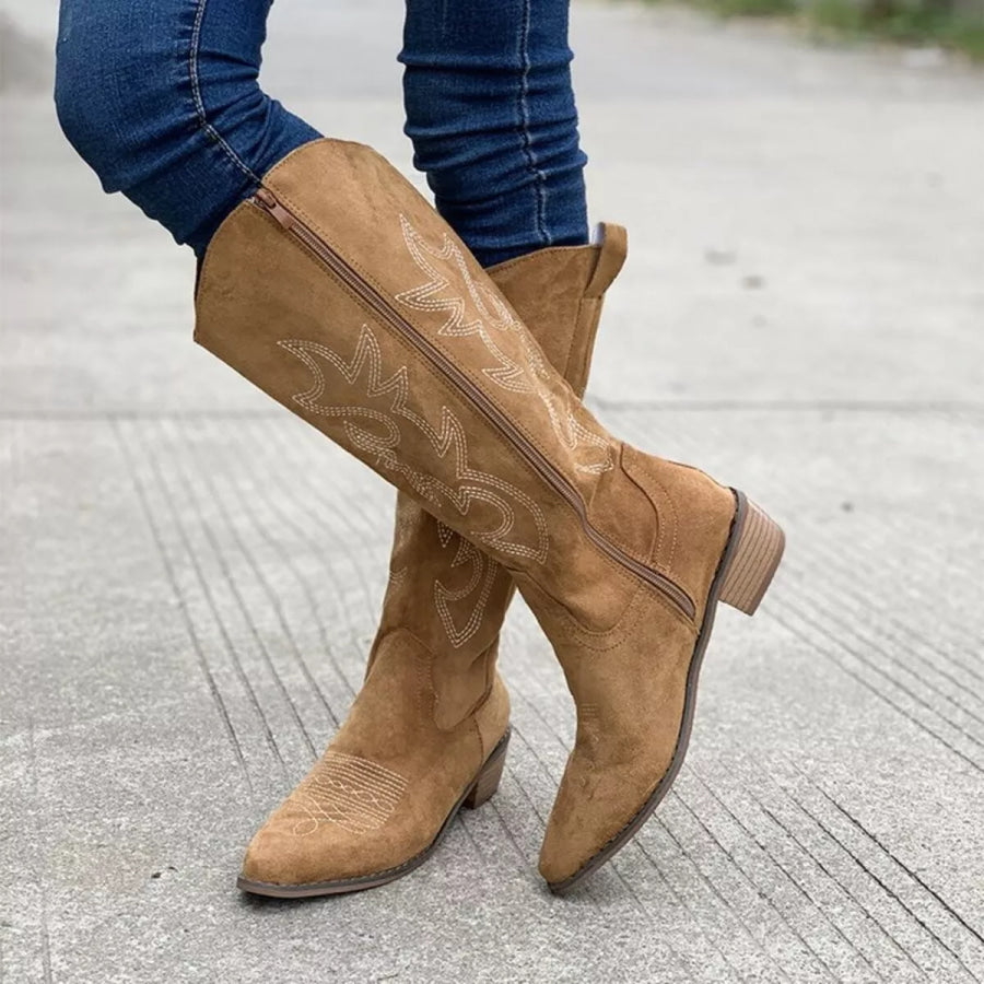 Point Toe Block Heels Boots Apparel and Accessories