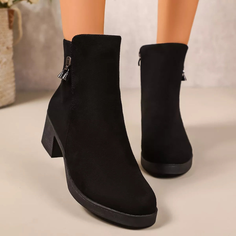 Point Toe Block Heels Boots Black / 36 Apparel and Accessories
