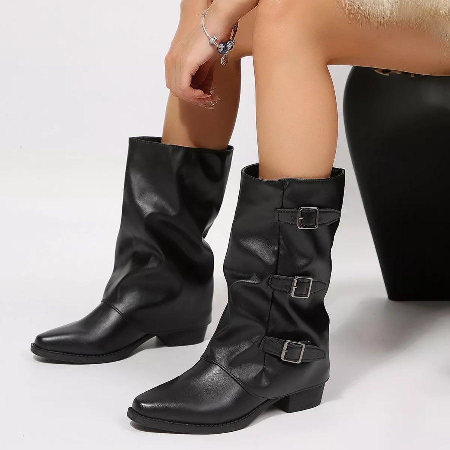 Point Toe Block Heels Boots Apparel and Accessories