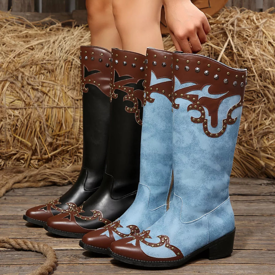 Point Toe Block Heels Boots Apparel and Accessories