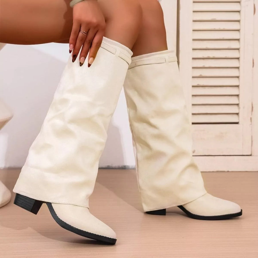 Point Toe Block Heels Boots Apparel and Accessories