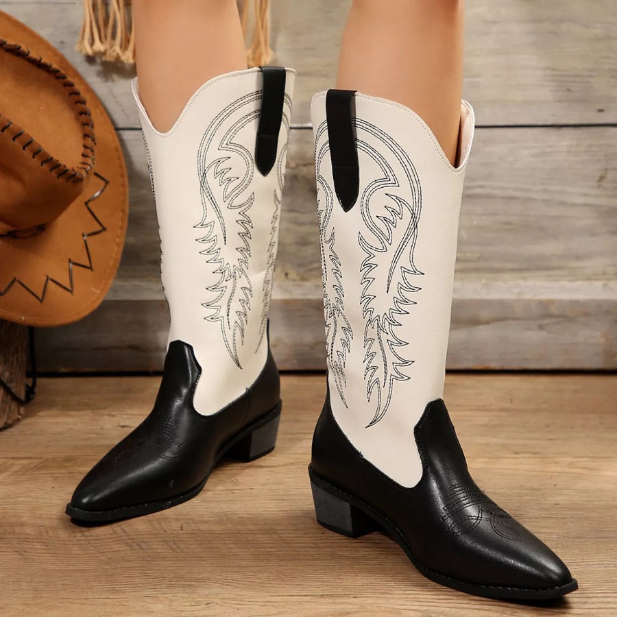 Point Toe Block Heels Boots Apparel and Accessories