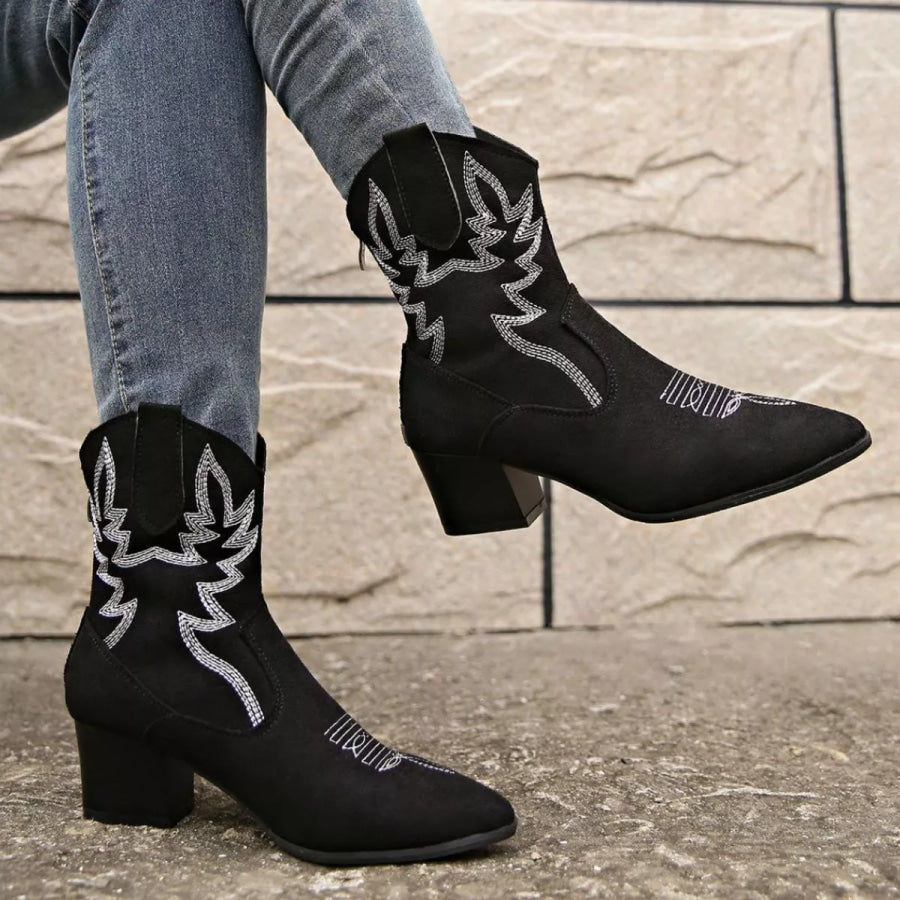Point Toe Block Heels Boots Apparel and Accessories