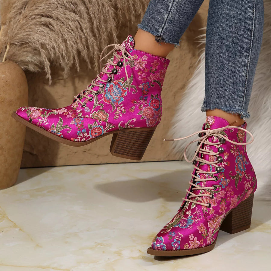 Point Toe Block Heels Boots Apparel and Accessories