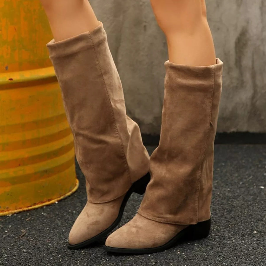 Point Toe Block Heels Boots Apparel and Accessories