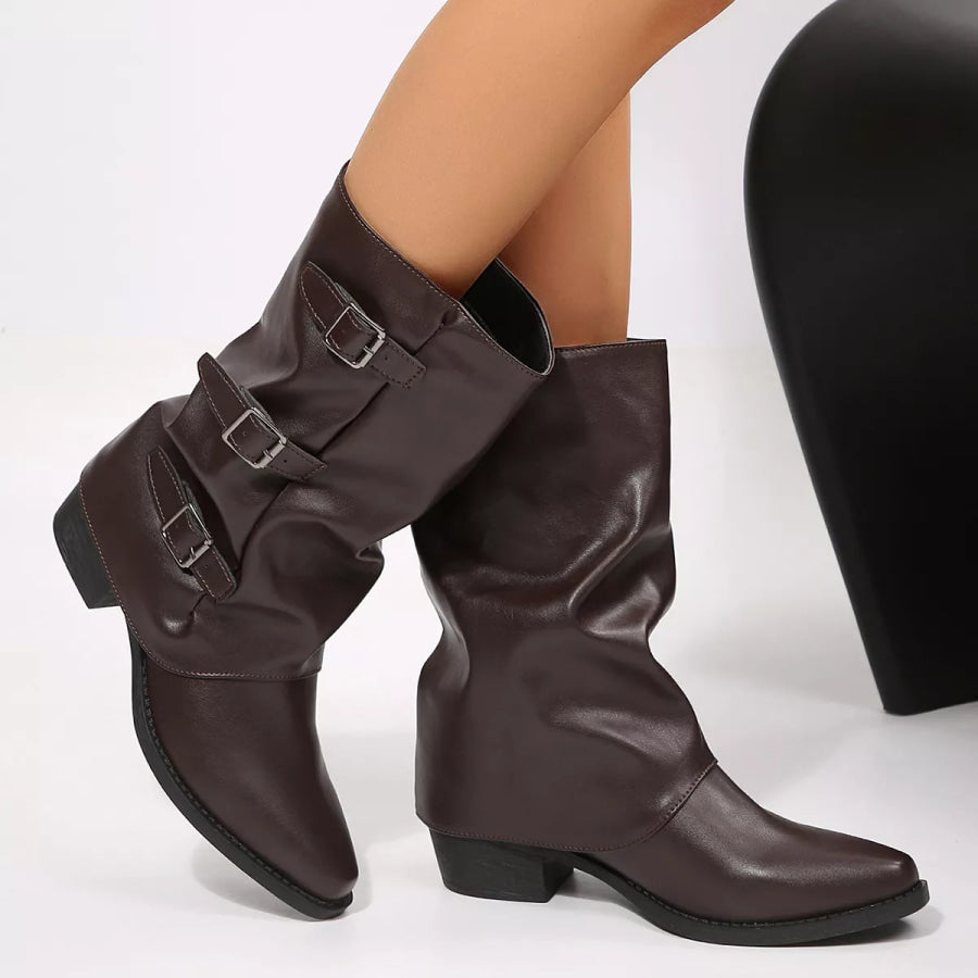 Point Toe Block Heels Boots Apparel and Accessories