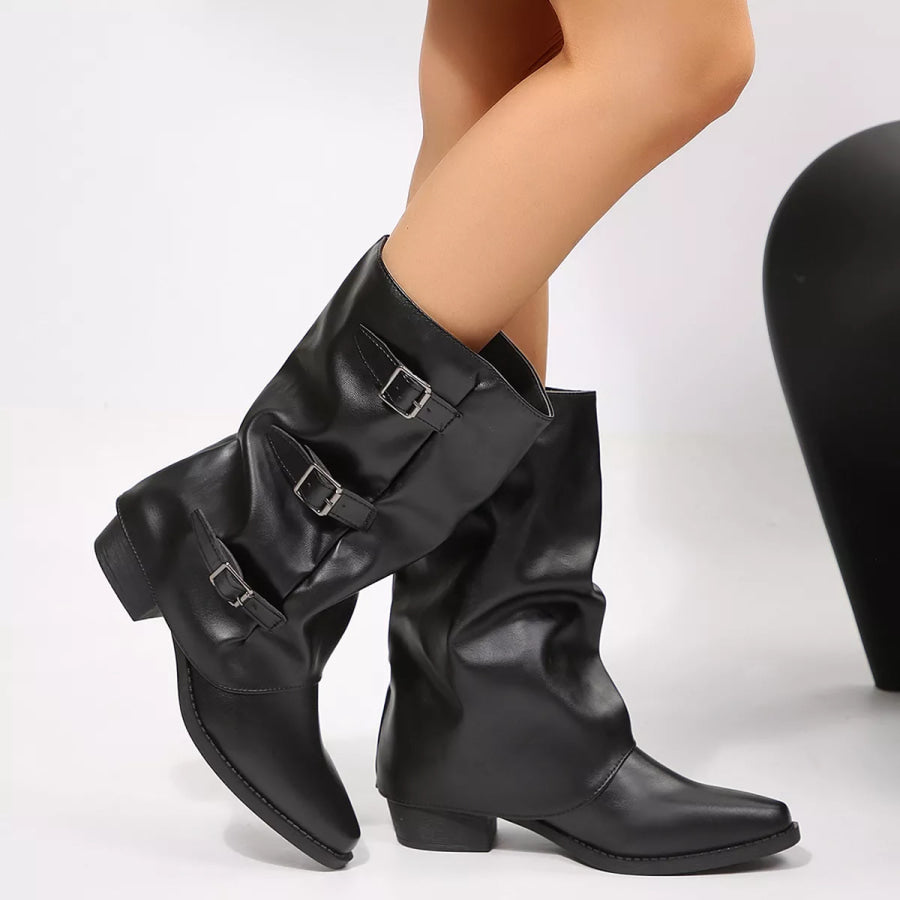 Point Toe Block Heels Boots Apparel and Accessories