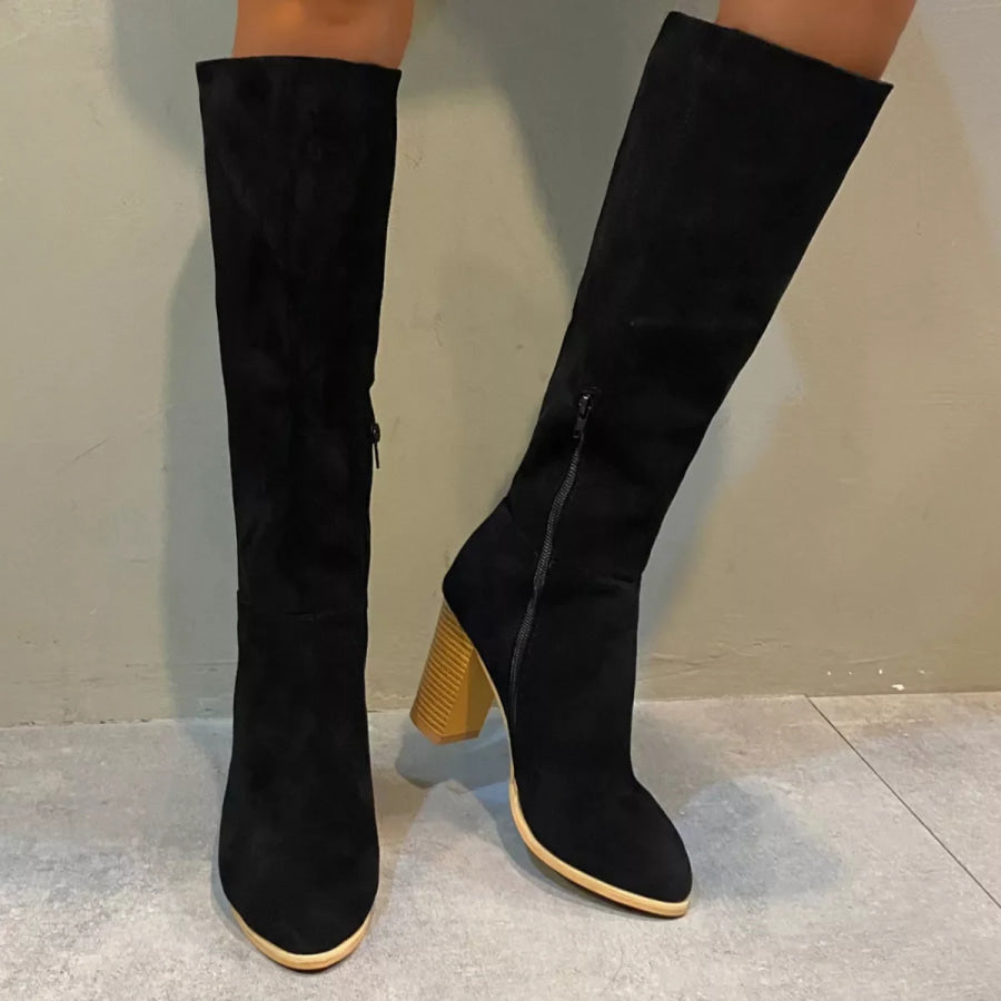 Point Toe Block Heels Boots Apparel and Accessories