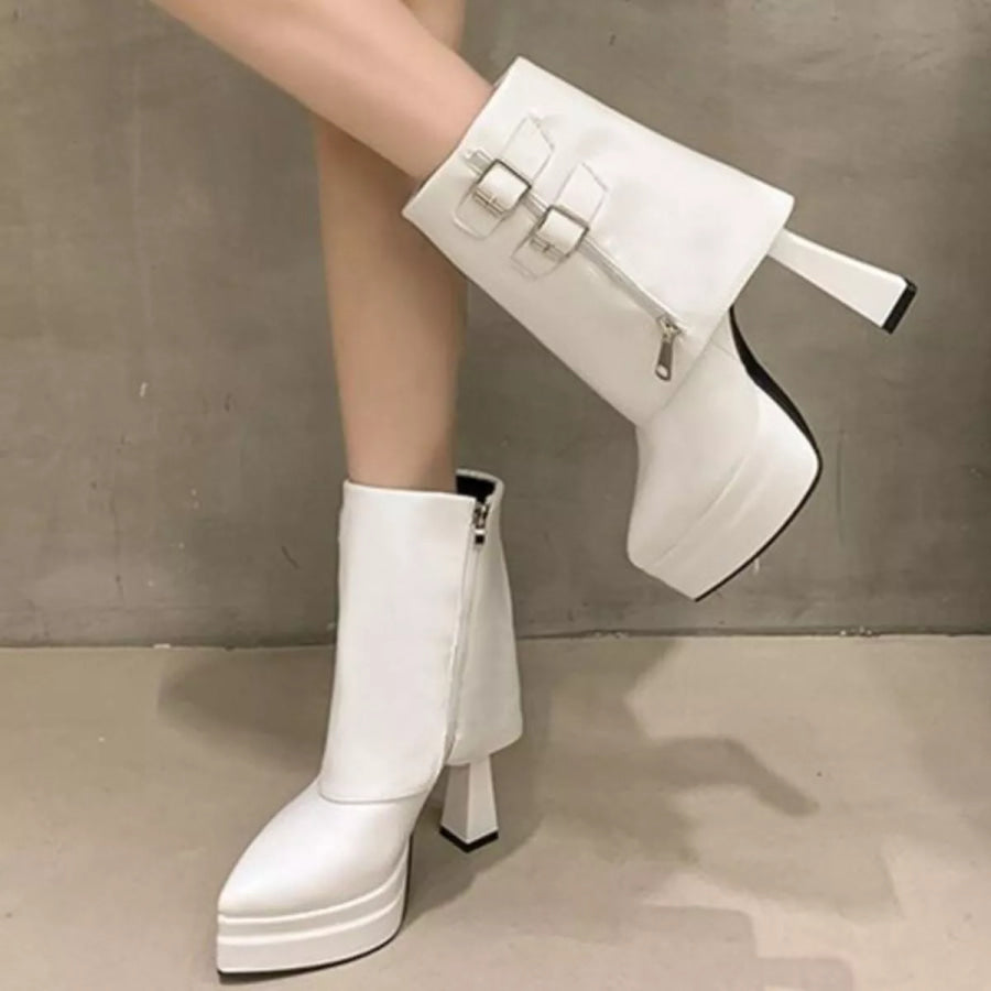 Point Toe Block Heels Boots Apparel and Accessories