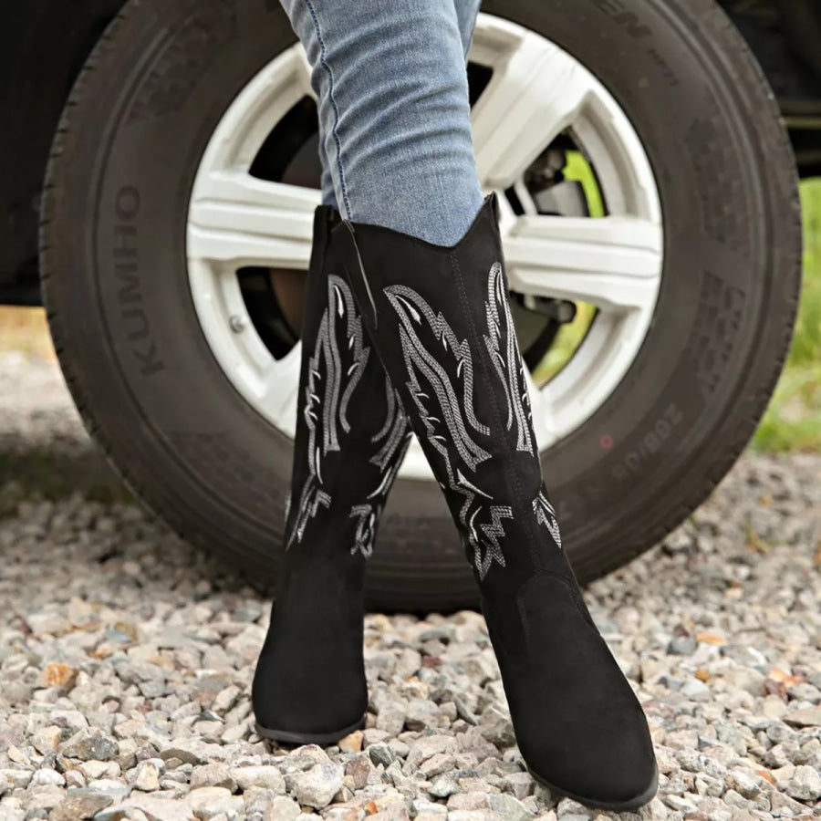Point Toe Block Heels Boots Apparel and Accessories