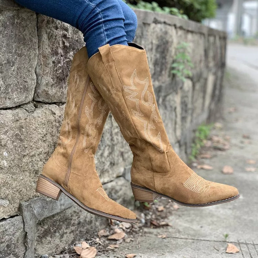 Point Toe Block Heels Boots Apparel and Accessories