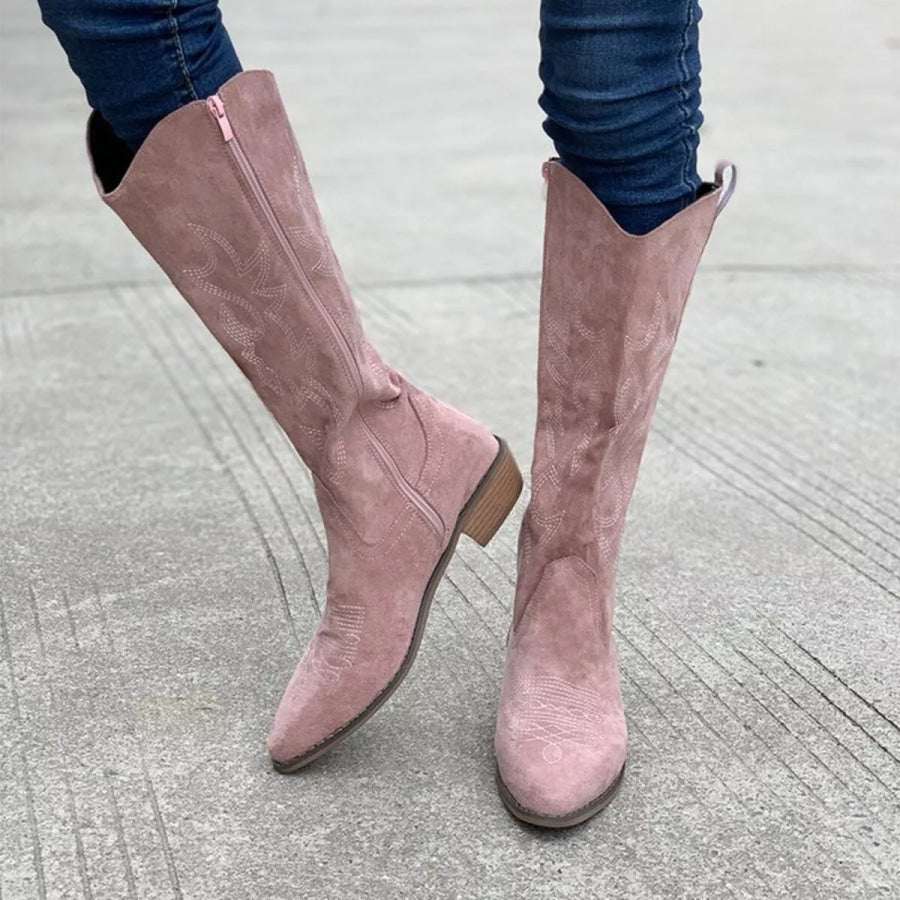 Point Toe Block Heels Boots Apparel and Accessories