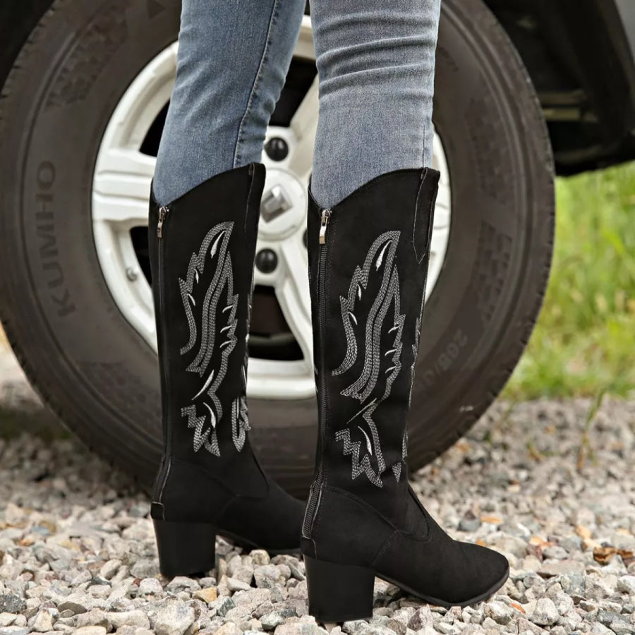 Point Toe Block Heels Boots Apparel and Accessories