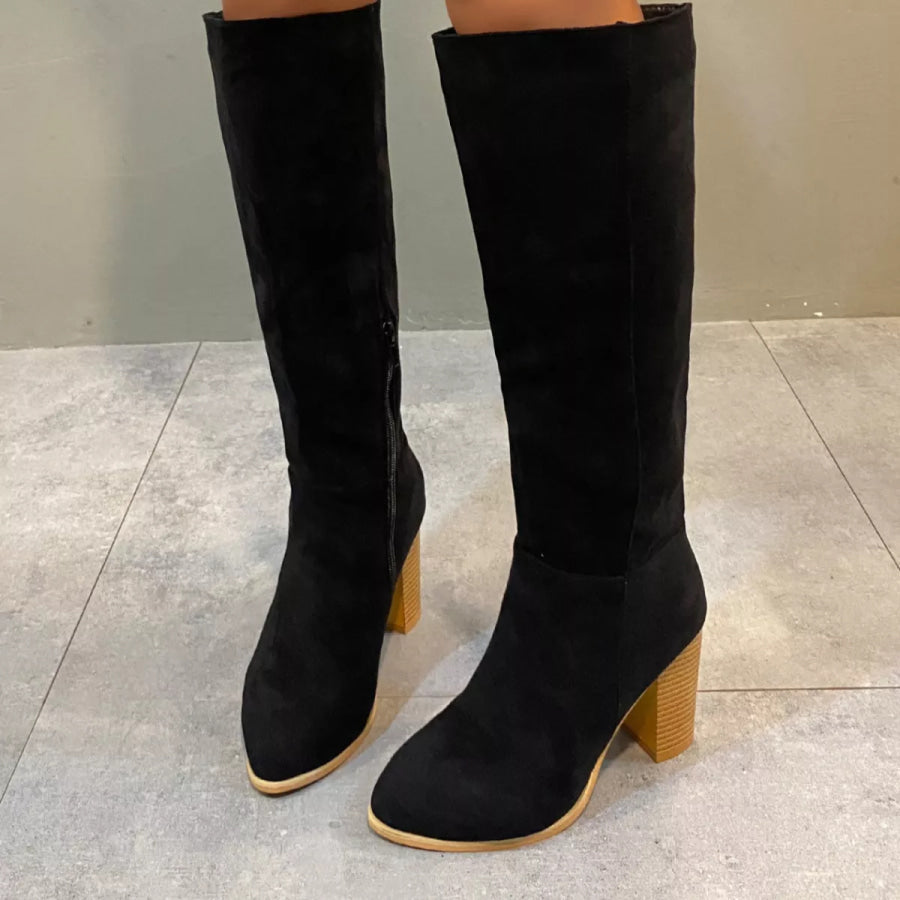 Point Toe Block Heels Boots Apparel and Accessories