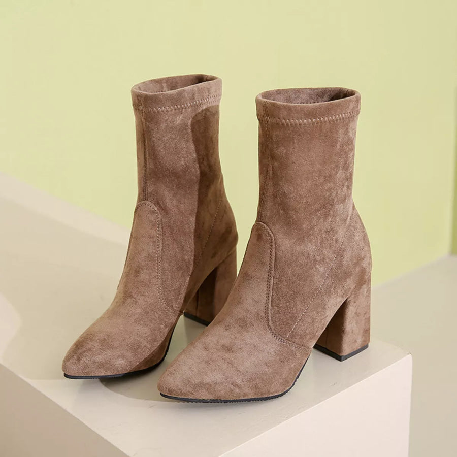 Point Toe Block Heels Boots Apparel and Accessories
