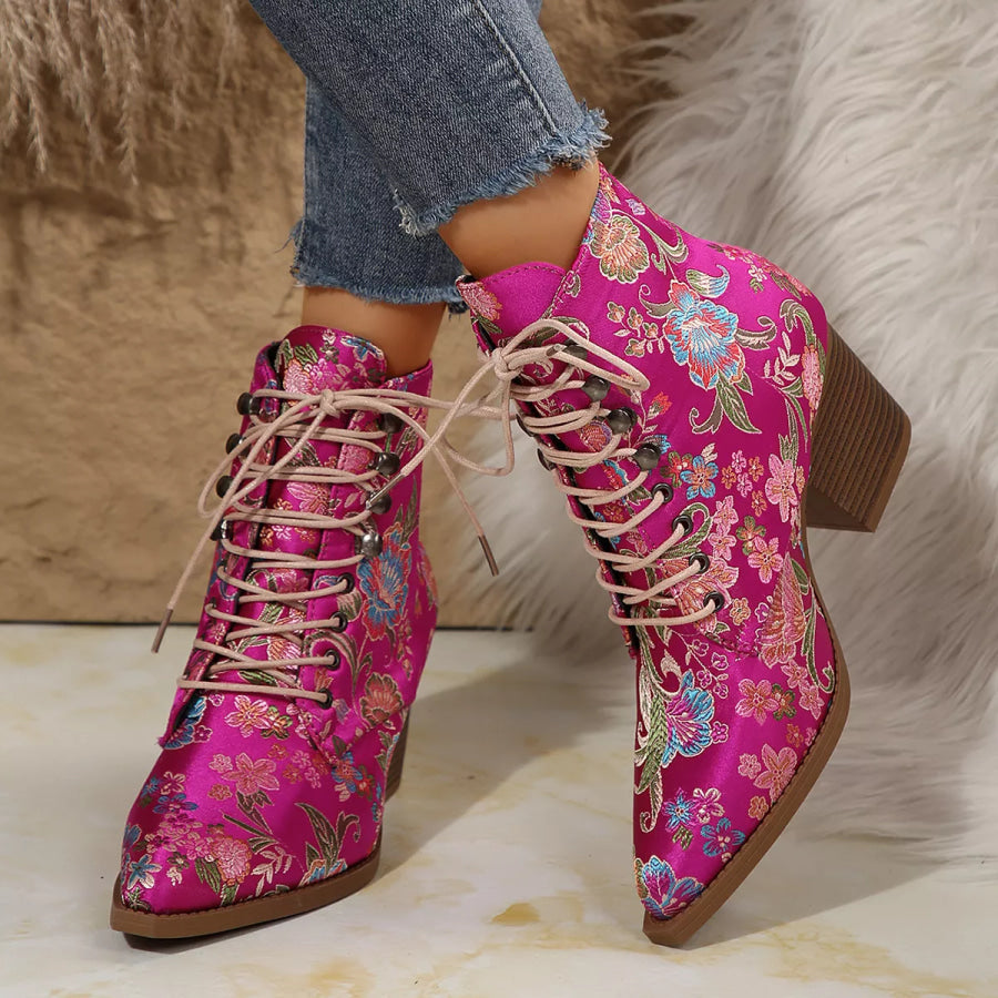Point Toe Block Heels Boots Apparel and Accessories