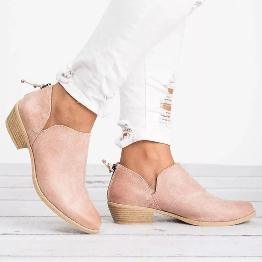 Point Toe Block Heels Boots Beige / 35 Apparel and Accessories