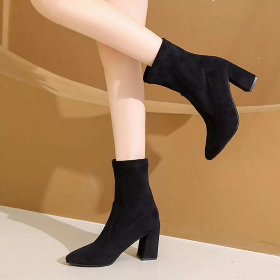 Point Toe Block Heels Boots Black / 34 Apparel and Accessories