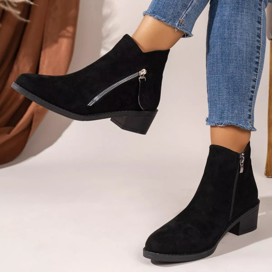 Point Toe Block Heels Boots Black / 35 Apparel and Accessories