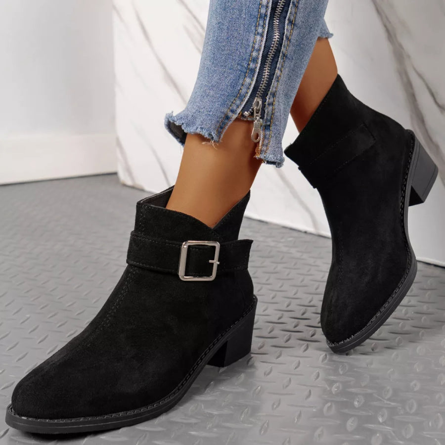 Point Toe Block Heels Boots Black / 35 Apparel and Accessories
