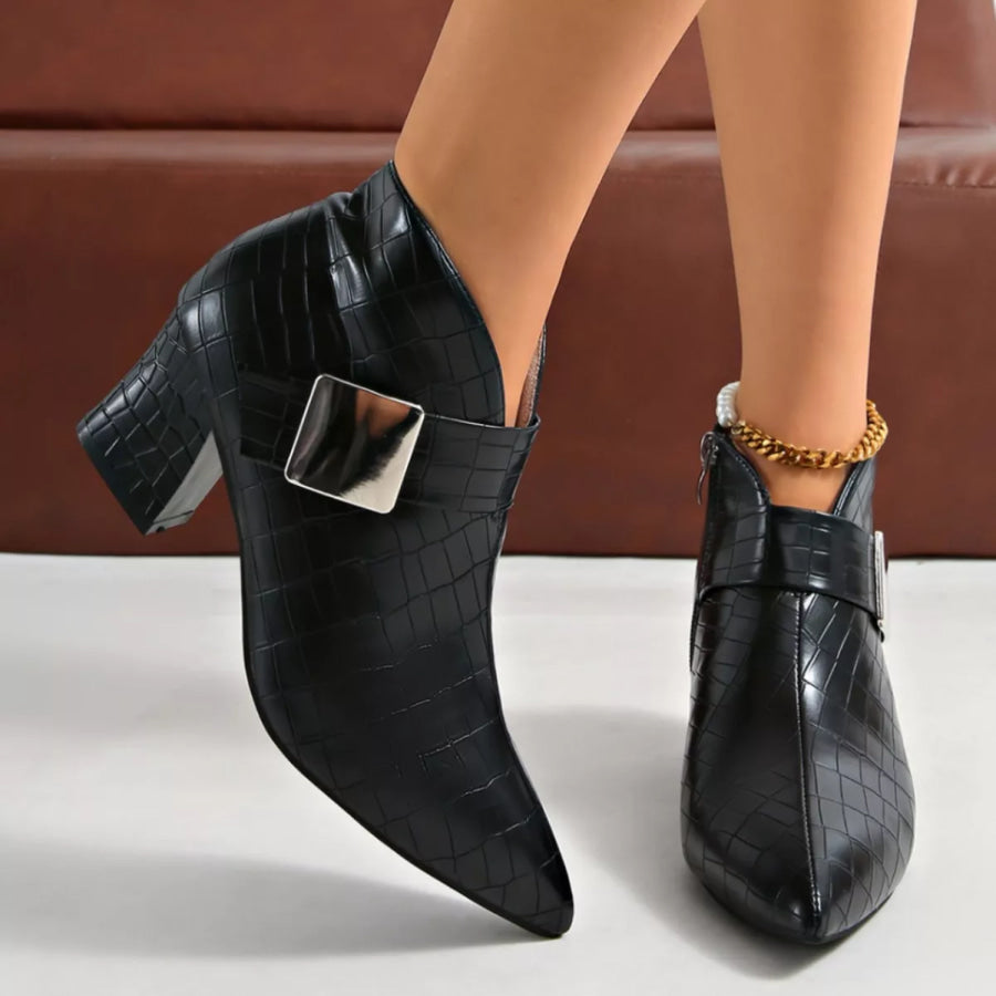 Point Toe Block Heels Boots Black / 35 Apparel and Accessories