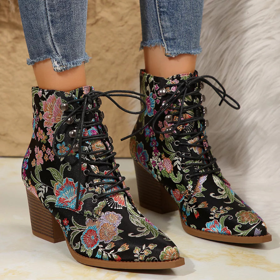 Point Toe Block Heels Boots Black / 35 Apparel and Accessories