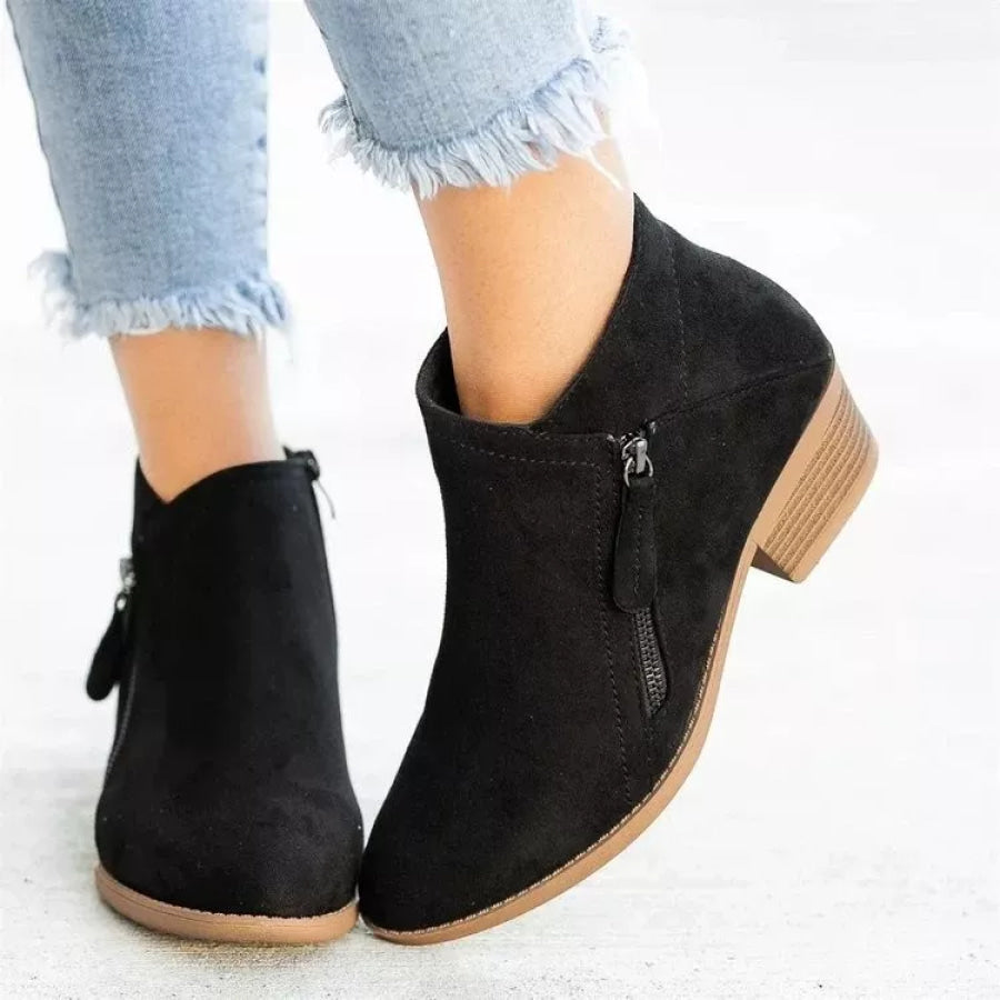 Point Toe Block Heels Boots Black / 35 Apparel and Accessories