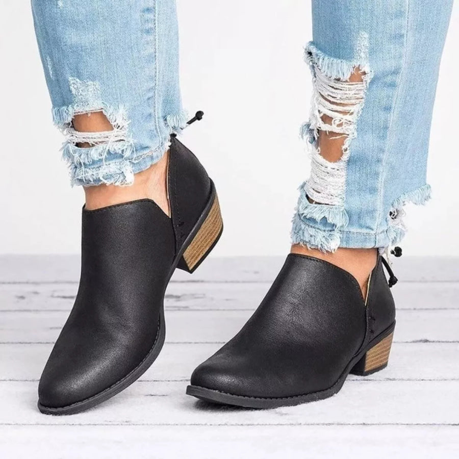Point Toe Block Heels Boots Black / 35 Apparel and Accessories