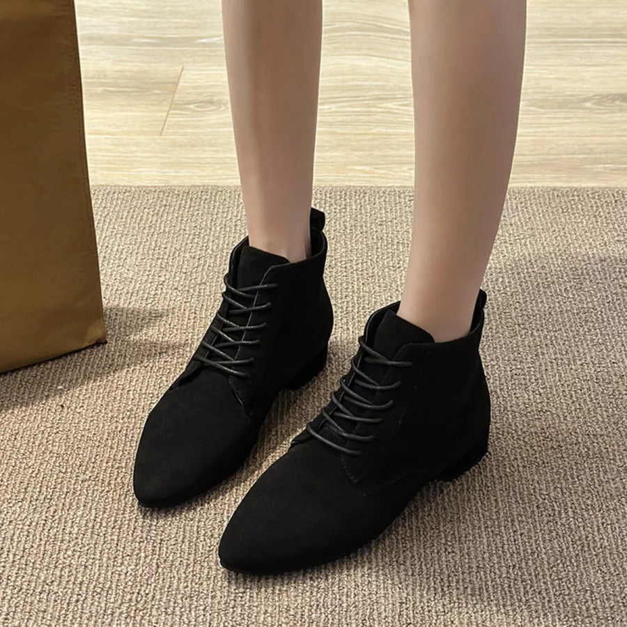 Point Toe Block Heels Boots Black / 35 footwear