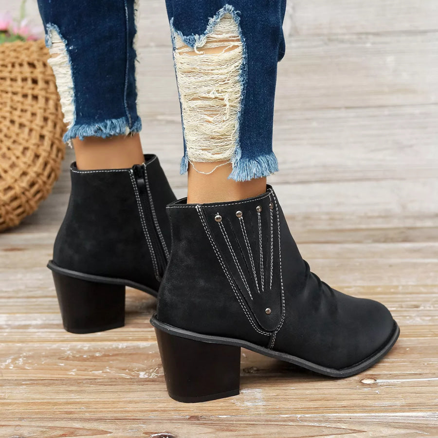 Point Toe Block Heels Boots Black / 36 Apparel and Accessories