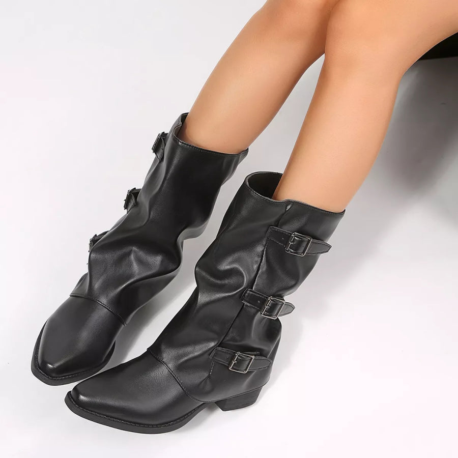 Point Toe Block Heels Boots Apparel and Accessories
