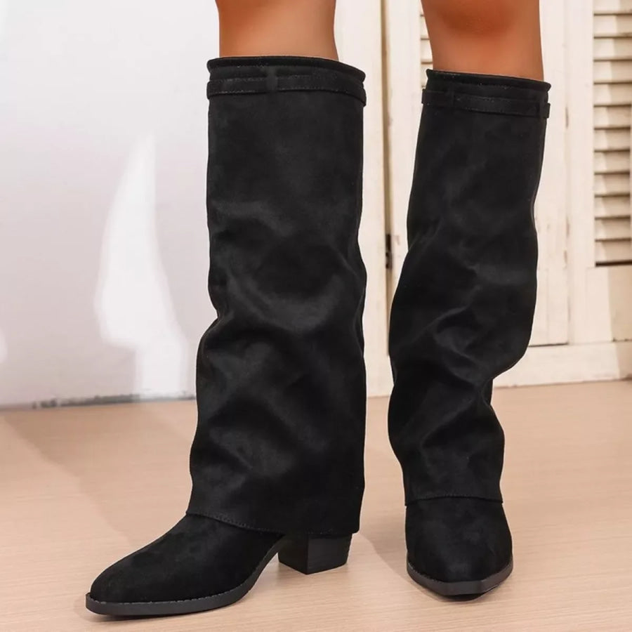 Point Toe Block Heels Boots Black / 36 Apparel and Accessories