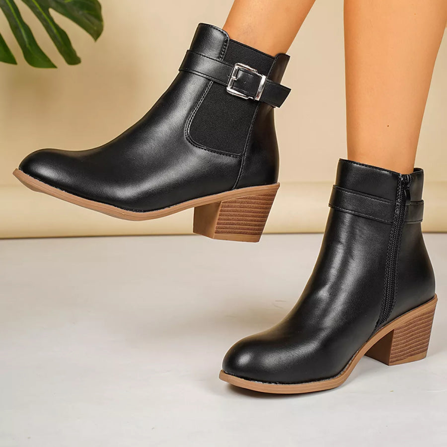 Point Toe Block Heels Boots Black / 36 Apparel and Accessories