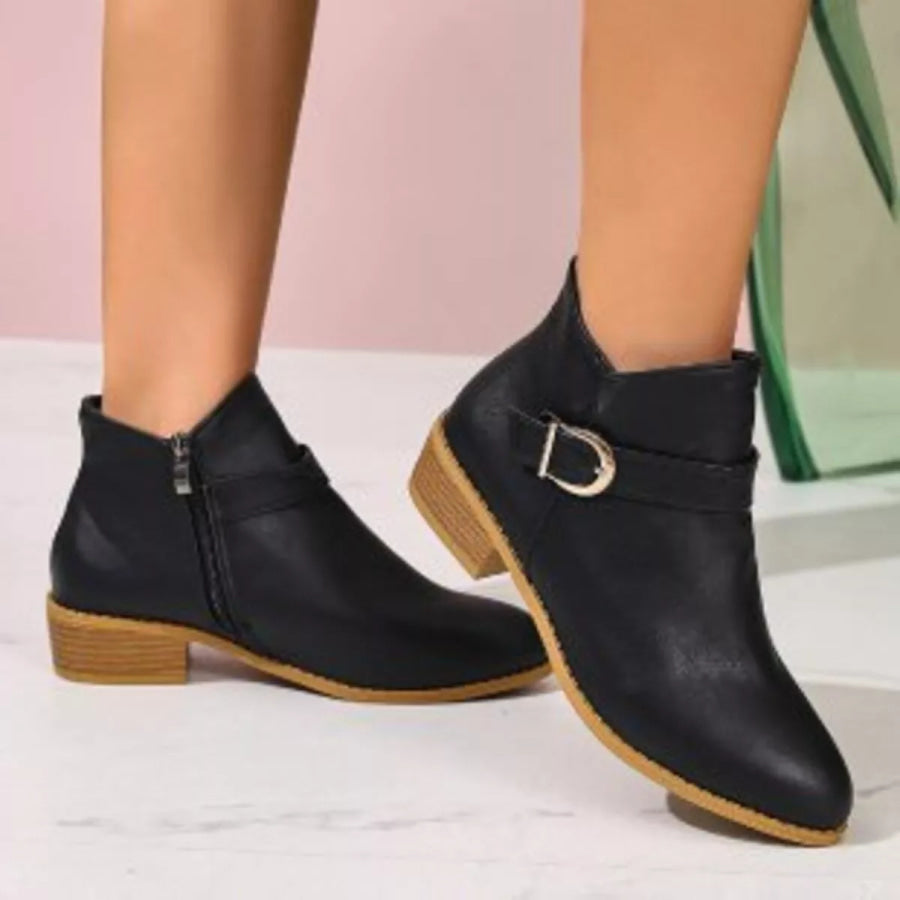 Point Toe Block Heels Boots Black / 36 Apparel and Accessories