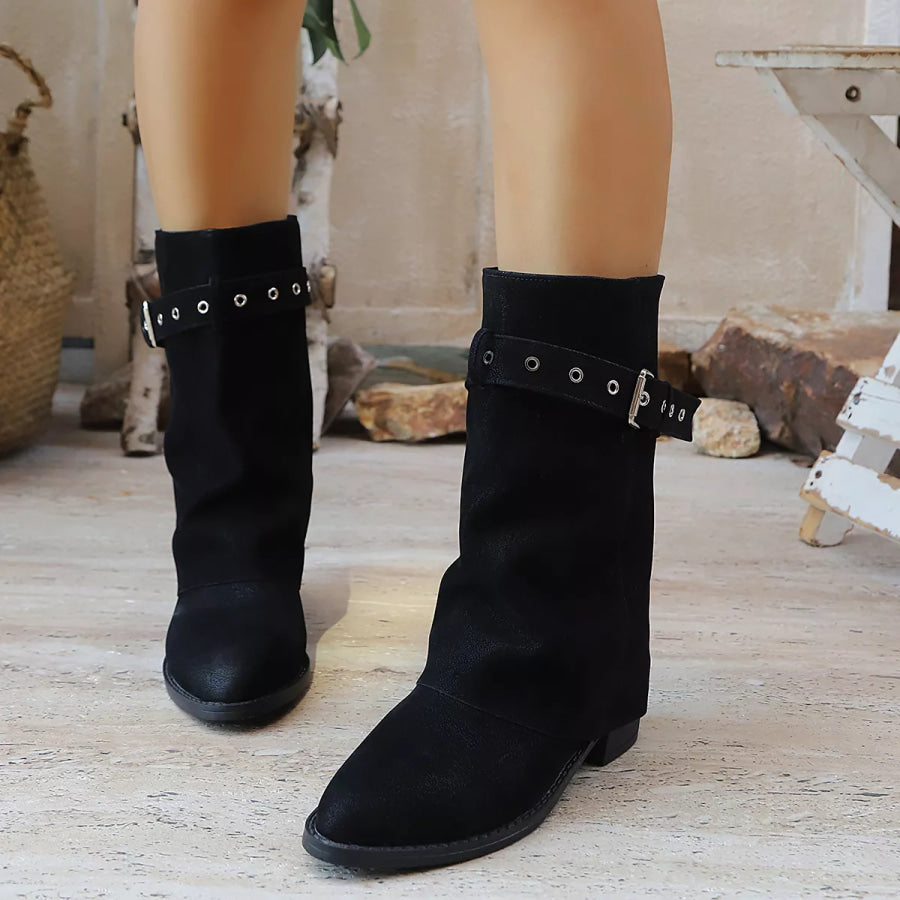 Point Toe Block Heels Boots Black / 36 Apparel and Accessories